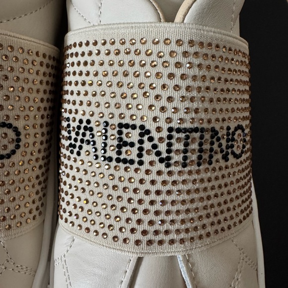 Valentino Cream & Gold Leather Slip-On Sneakers with Embellished Strap - Picture 3 of 6